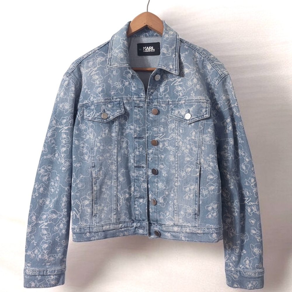 Karl Lagerfeld Light Blue Floral-Print Denim Jacket